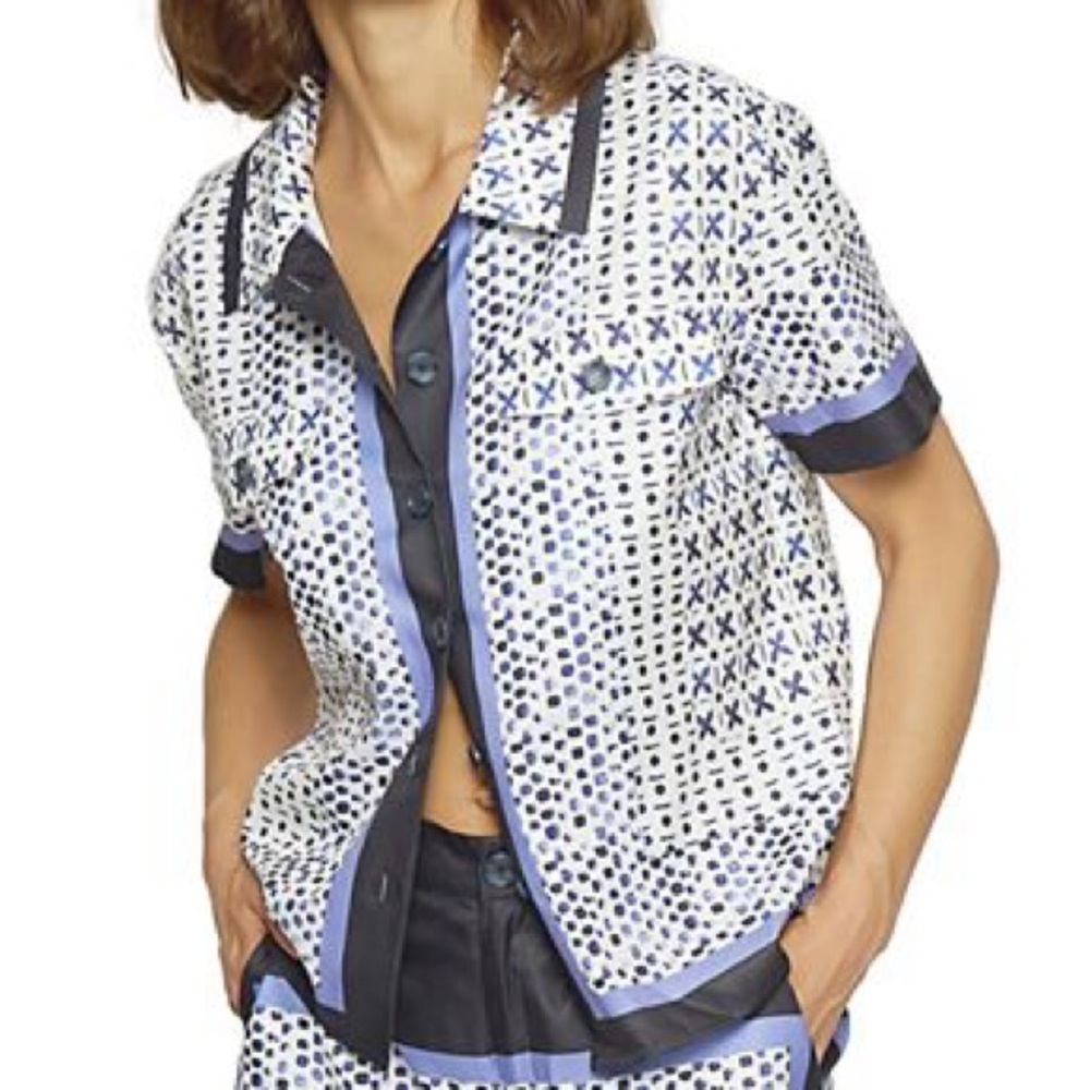 NWOT Central Park West Blue and Black Geometric Blouse